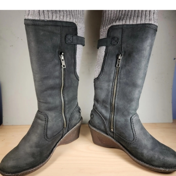 UGG Skylair Boot Women's Size 6 Gray Suede Knit Lined Logo Shearling Tall - Picture 3 of 10